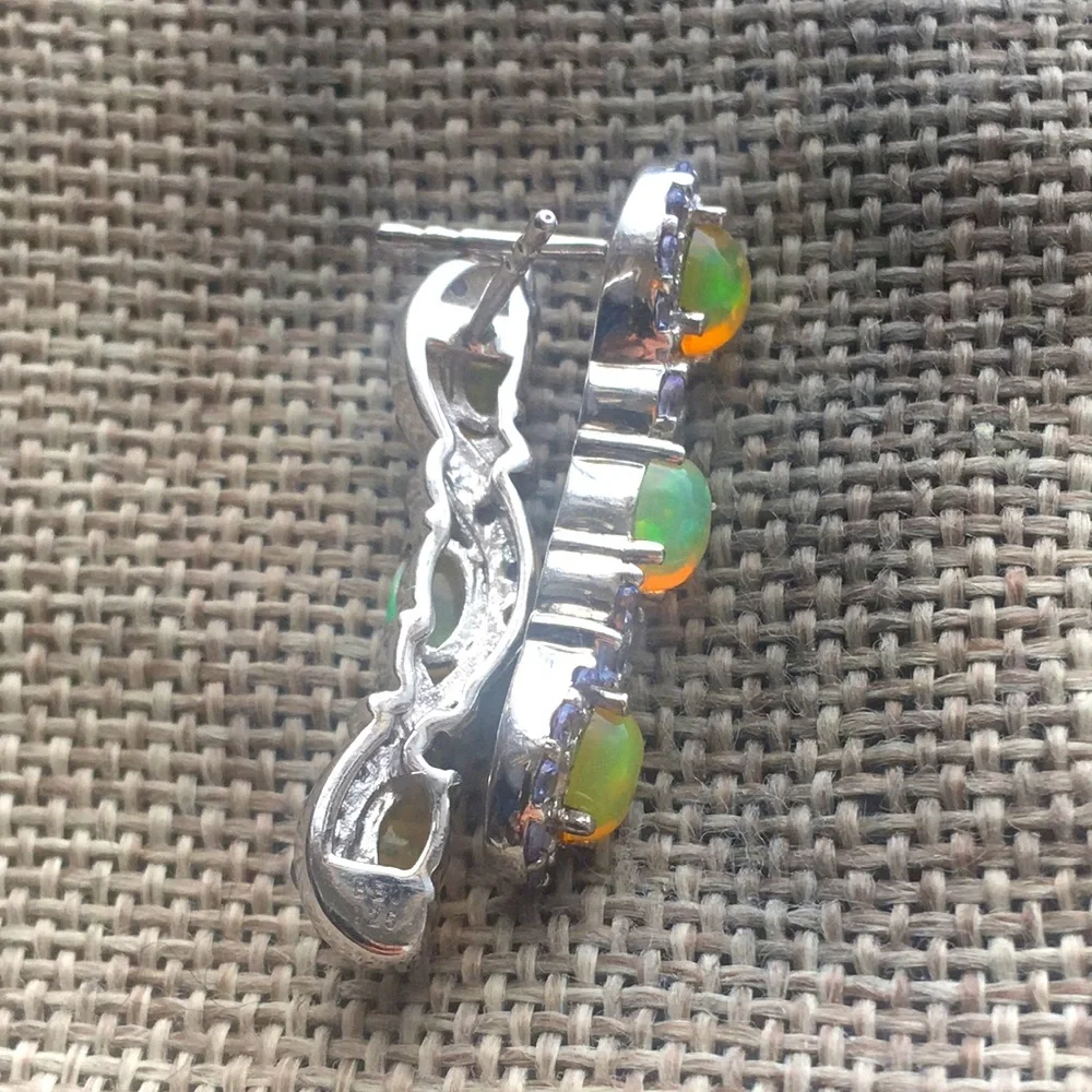 Amazing Opal & Tanzanite Sterling Silver 925 Earrings Signed BBJ Epic Fantasy - Picture 6 of 7